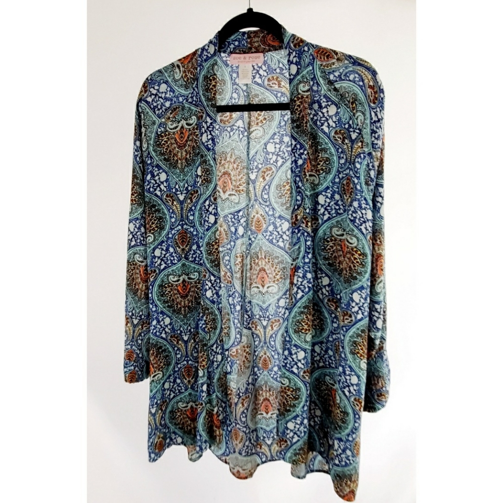 Zoe & Rose Band Of Gypsies Boho Print Hi-Lo Kimono. Size S
